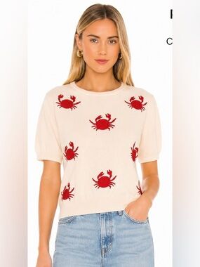 PEPALOVES Crab Embroidered Knit Sweater Size Small Coastal Chic